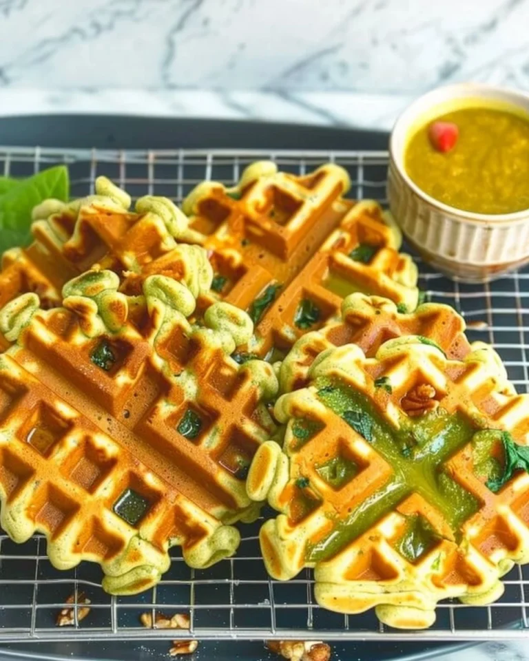 Delicious and nutritious spinach waffles ready to be stored in the freezer.