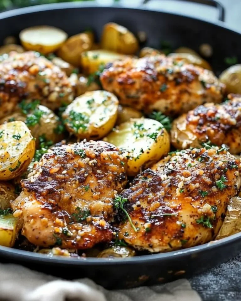 One-pan Garlic Parmesan Chicken with potatoes for a comforting meal