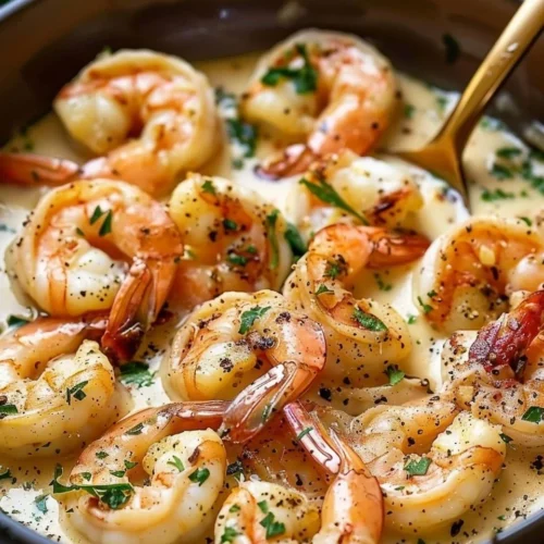 Delicious garlic shrimp in coconut milk served in a bowl