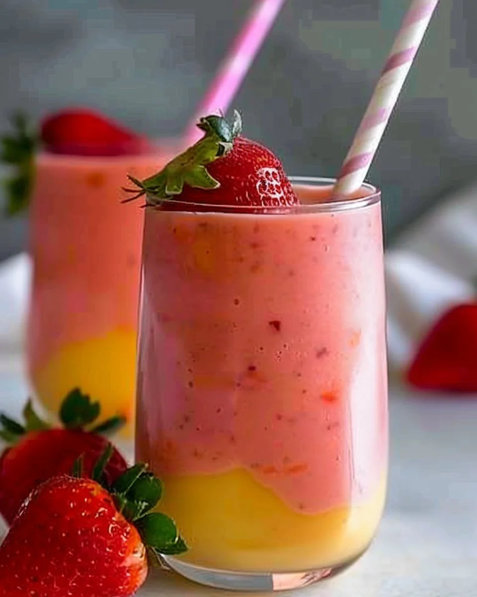Healthy Mango Strawberry Sunrise Smoothie