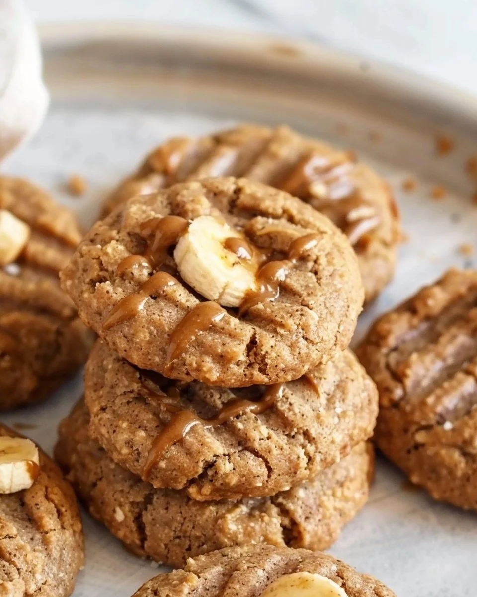 Healthy peanut butter banana cookies on a cooling rack