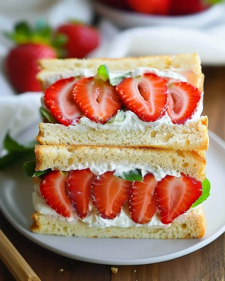 Japanese strawberry sandwich with whipped cream and fresh strawberries