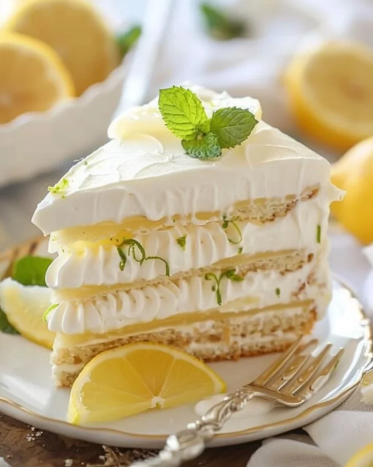 Delicious Lemon Carlota dessert topped with lemon zest and berries.