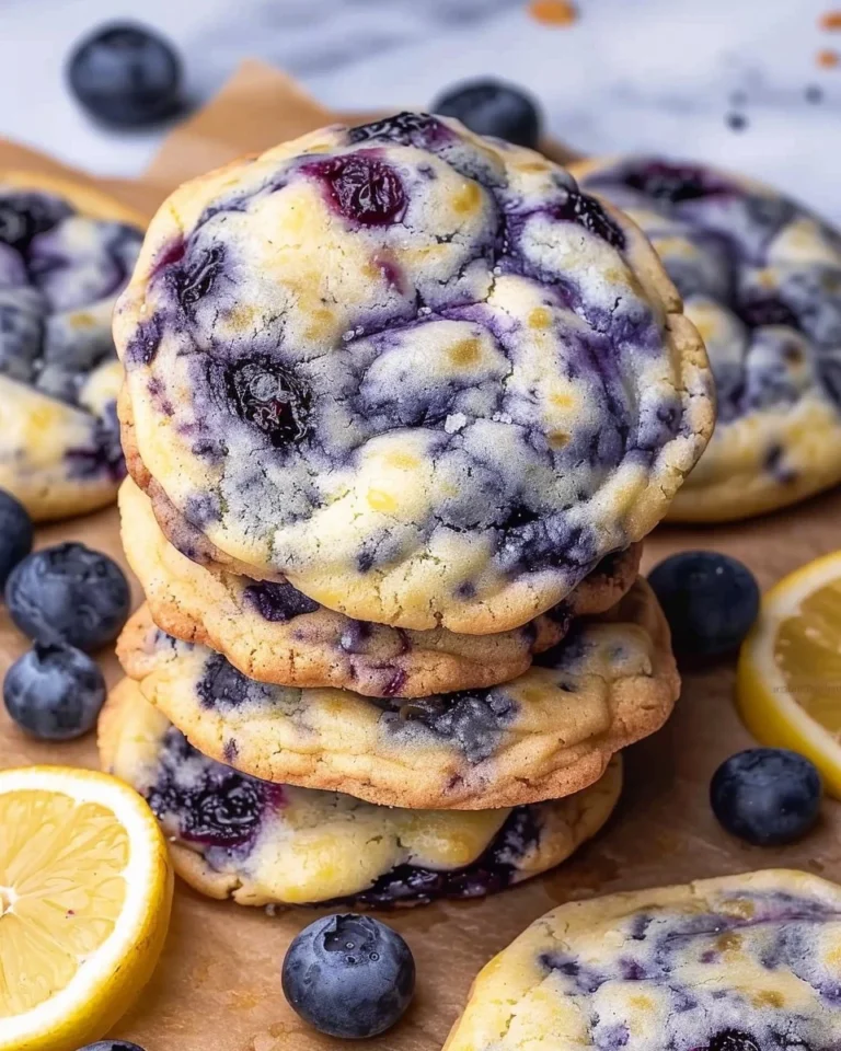 Delicious lemon cheesecake cookies topped with fresh blueberries