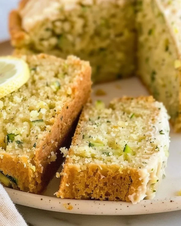 Loaf of freshly baked lemon zucchini bread on a wooden table