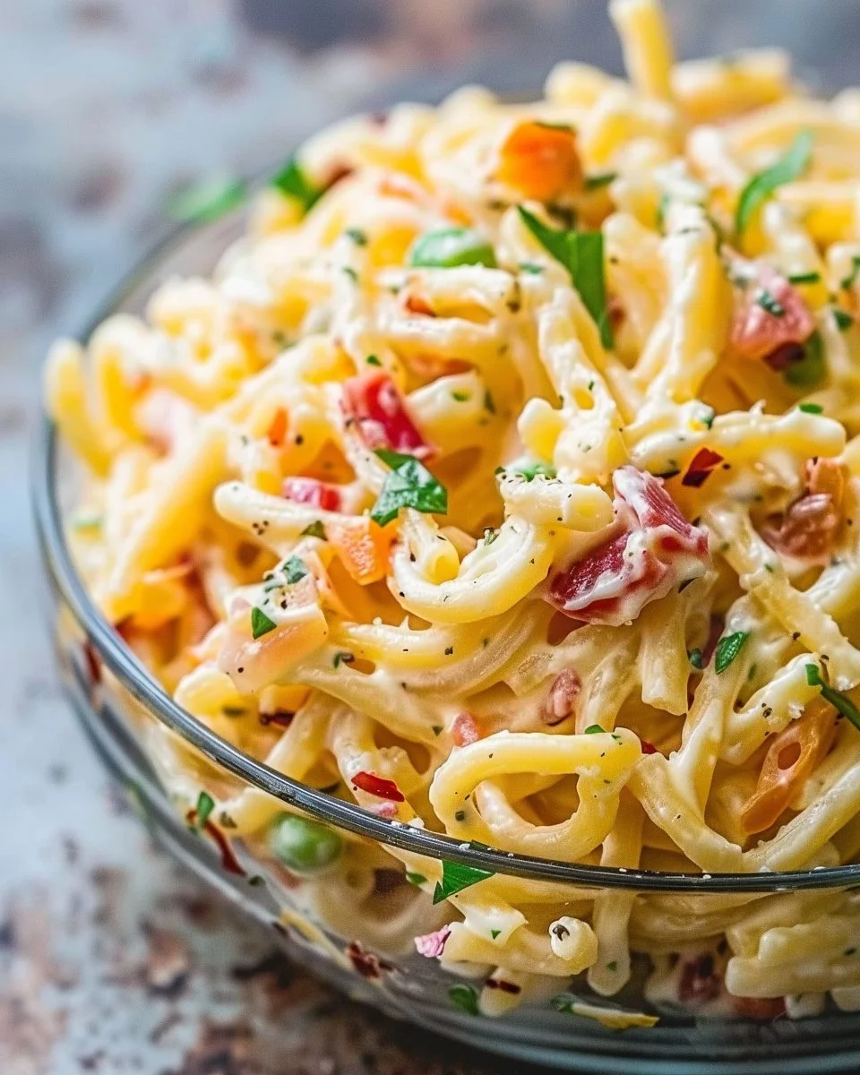 Plate of low carb pasta with fresh vegetables and sauce.