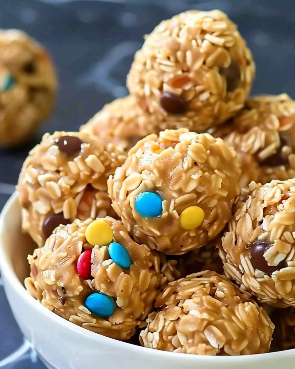 No-Bake Monster Energy Bites recipe with oats and energy-boosting ingredients.