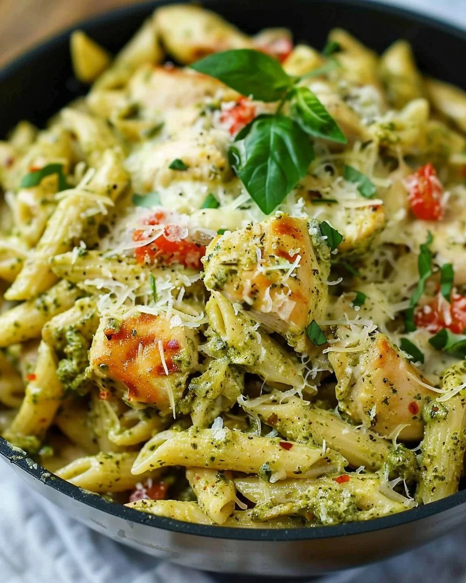 Easy One-Pan Garlic Chicken Pesto Pasta