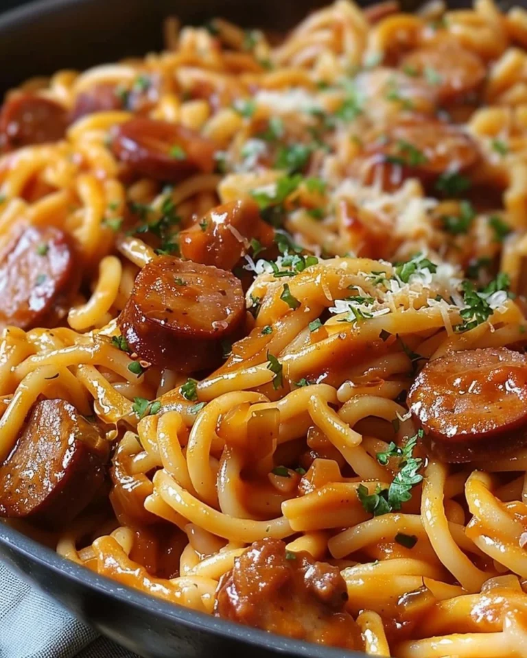 One-Pot Honey BBQ Sausage Pasta served in a bowl