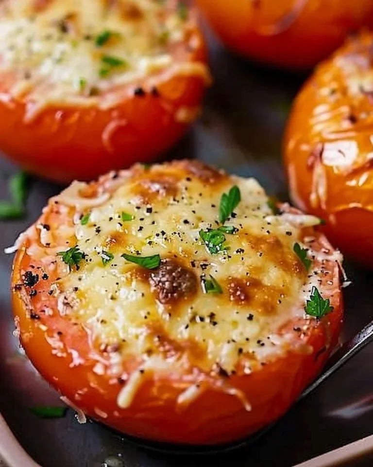 Cheesy Parmesan-Baked Tomatoes fresh out of the oven, ready to serve.