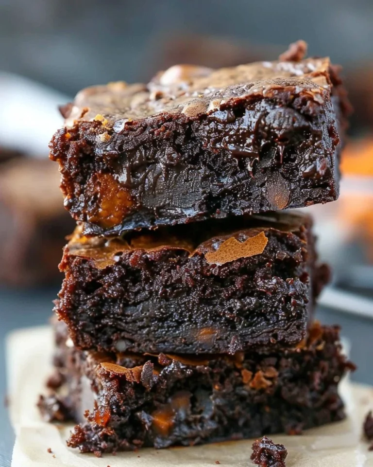 Deliciously baked pumpkin brownies topped with chocolate drizzle.