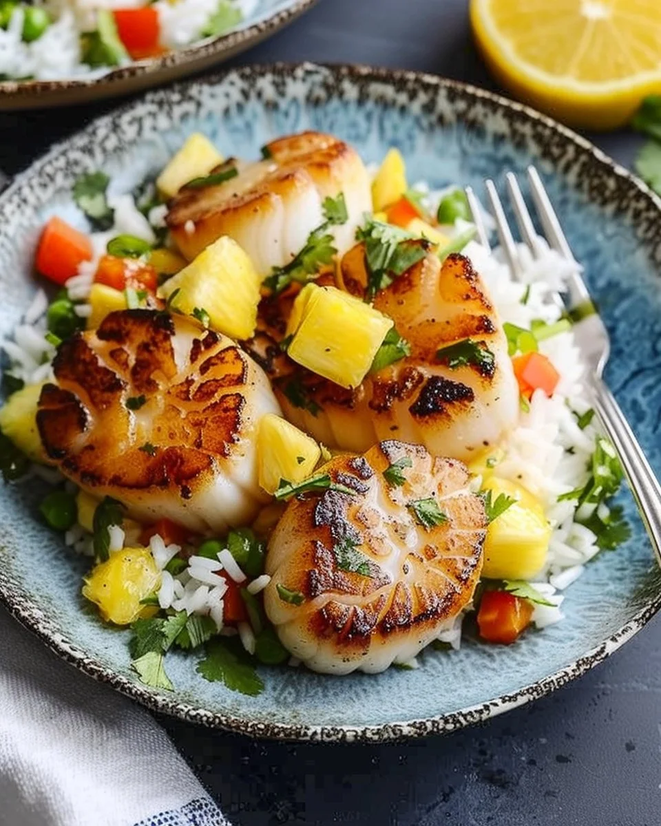Seared Scallops with Coconut Rice and Pineapple Salsa