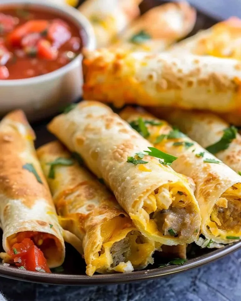 Delicious breakfast taquitos served with salsa and avocado.