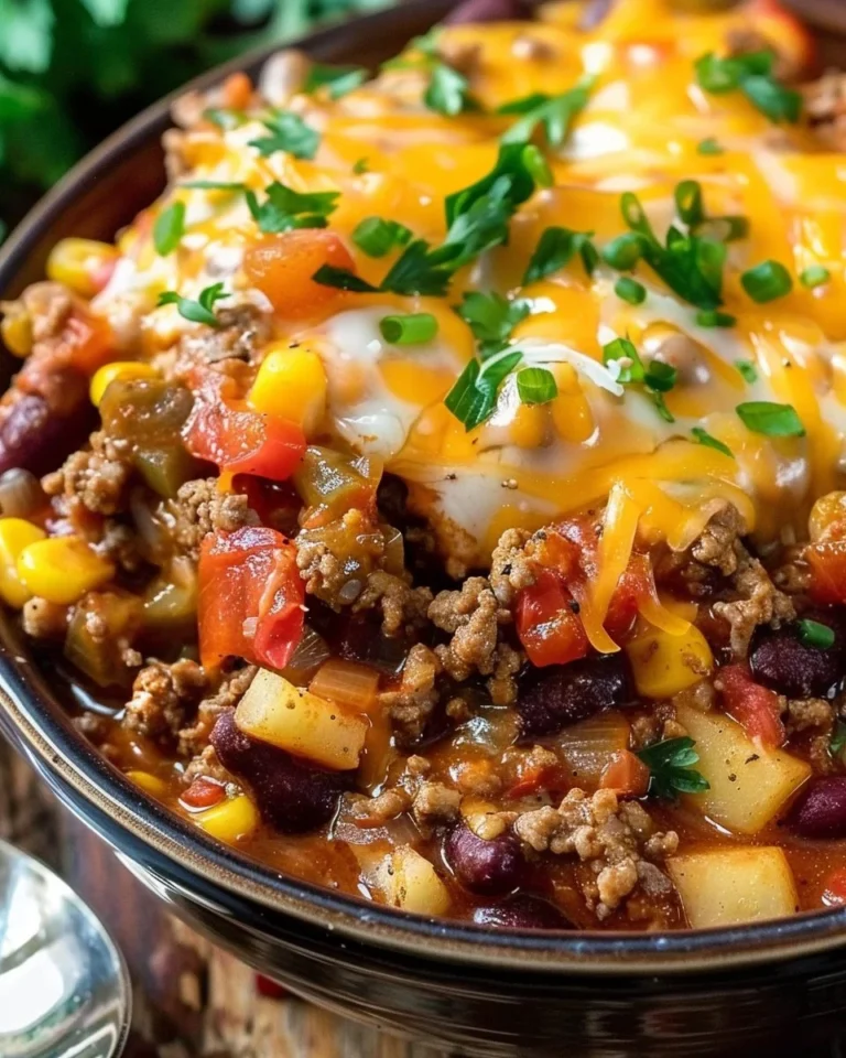 Delicious slow cooker cowboy casserole in a pot, ready to serve.