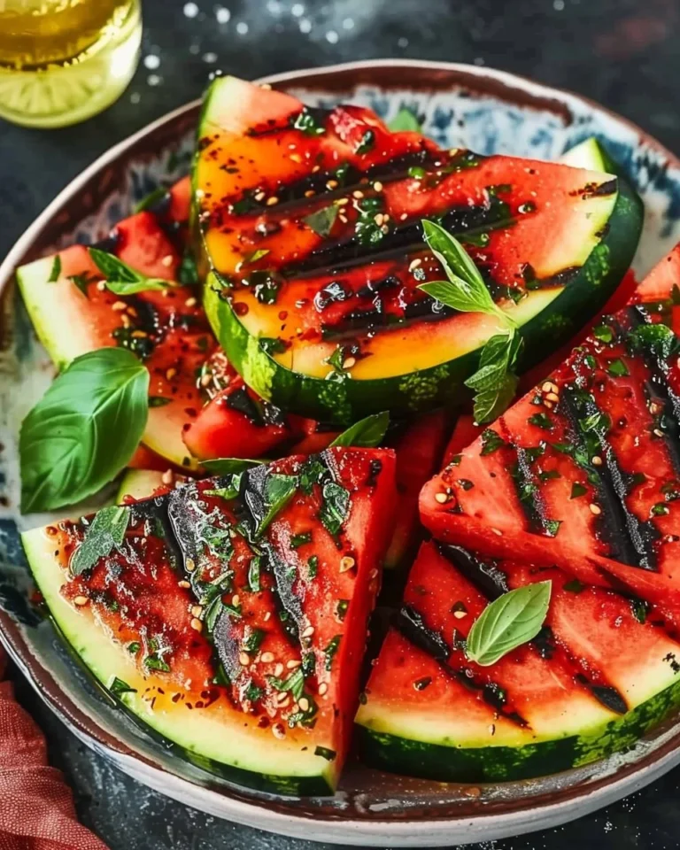 Delicious smoky grilled watermelon slices on the grill