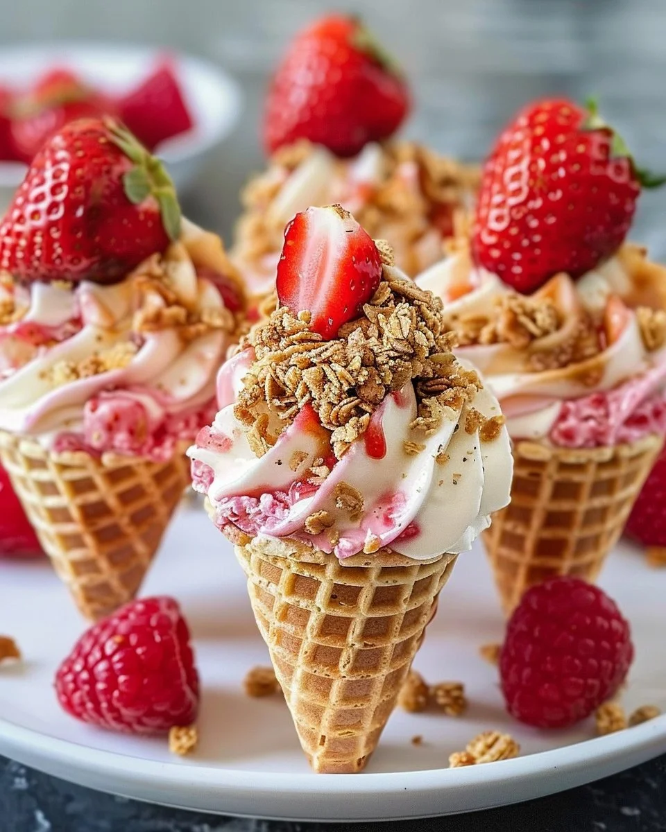 Strawberry Crunch Cheesecake Cones
