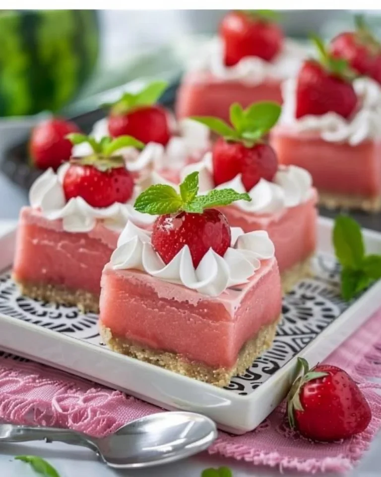 No-bake watermelon dessert served on a plate with mint garnish