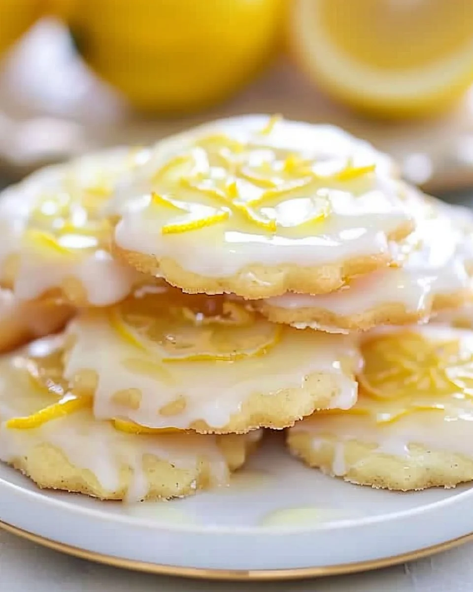 Zesty lemon glazed shortbread cookies on a cooling rack