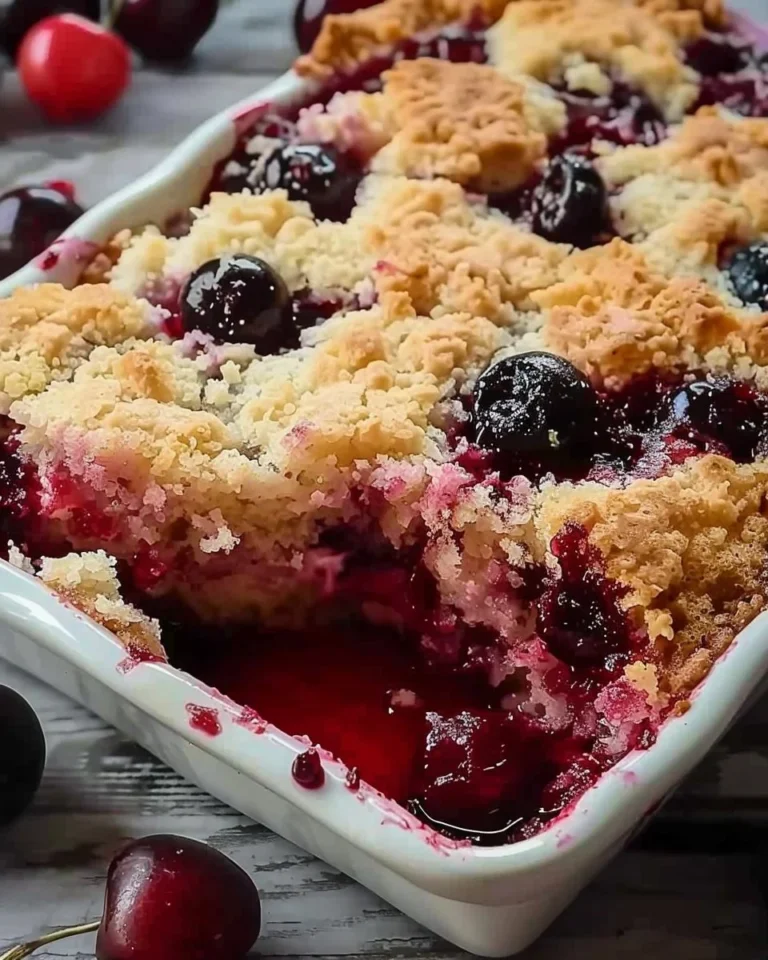 Delicious Cherry Dump Cake served in a bowl with a spoon