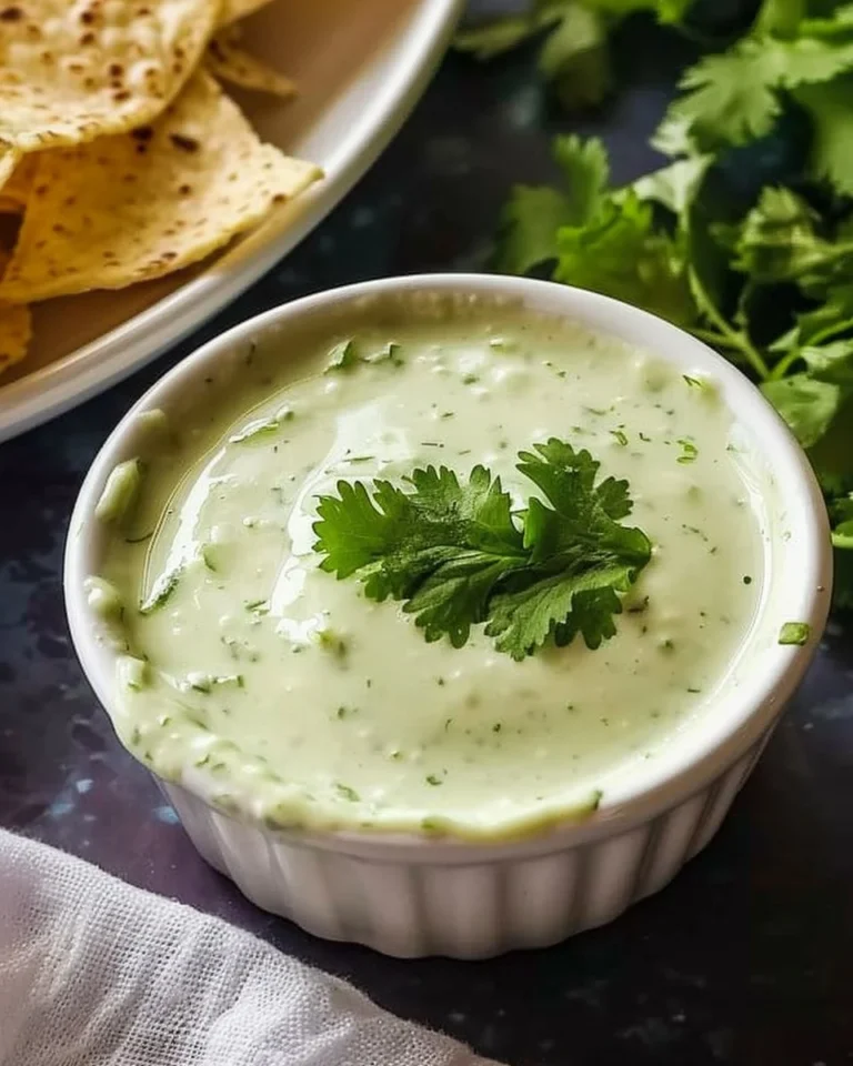 Creamy cilantro lime crema drizzled over tacos