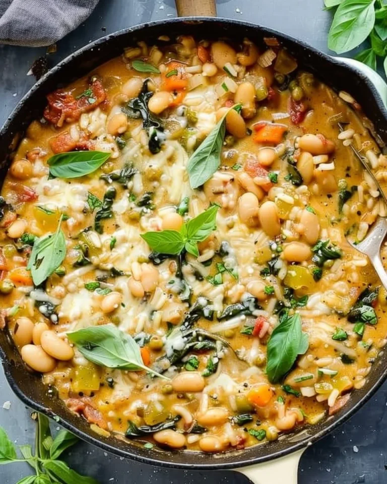 Delicious creamy bean skillet with fresh ingredients ready to serve.