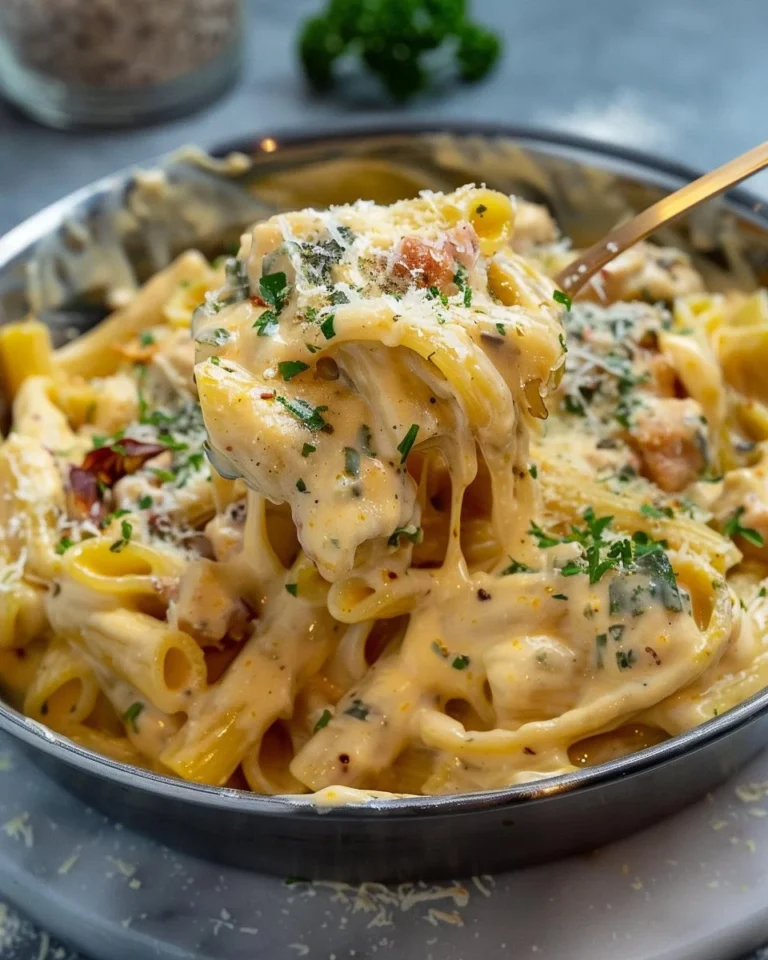 Delicious plate of creamy pasta with herbs and cheese