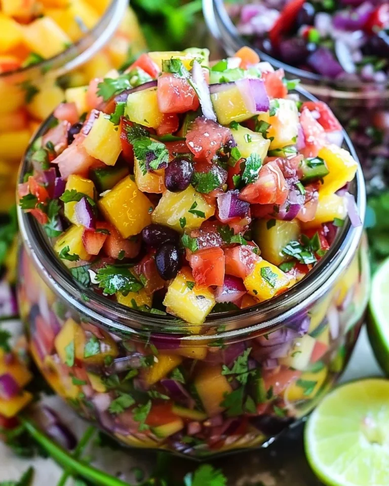 Colorful fruit salsa made with fresh tropical fruits