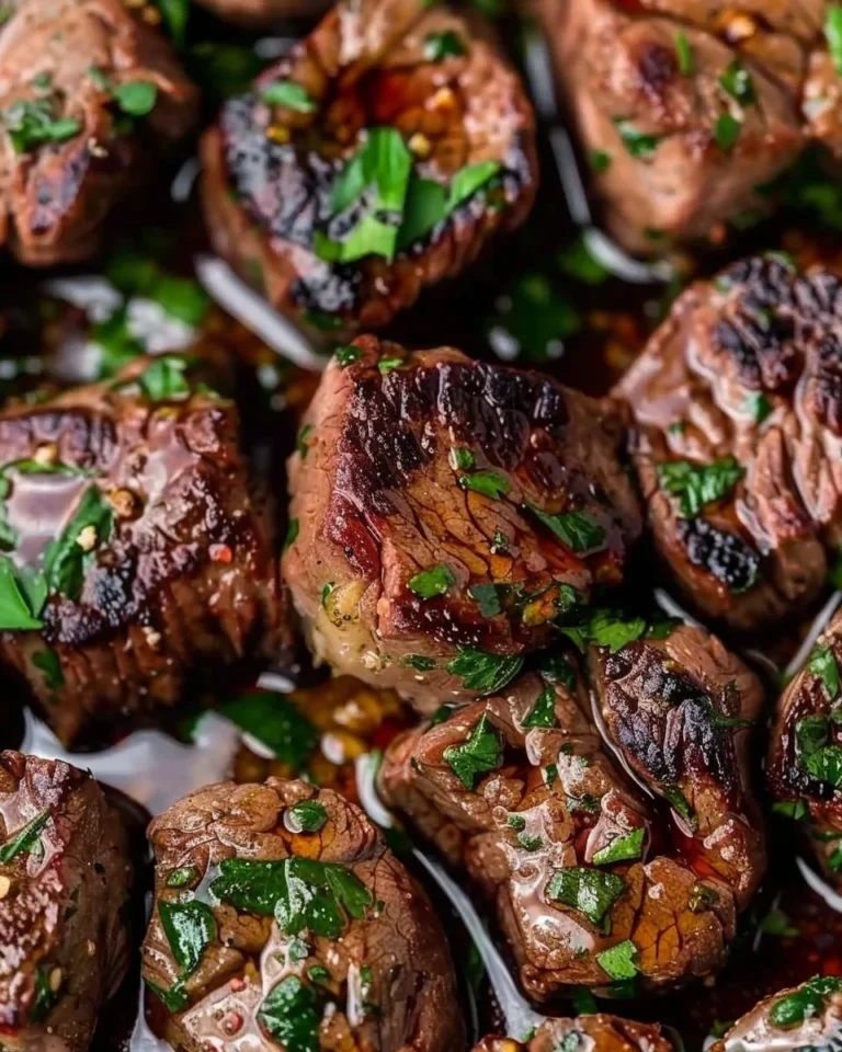 Delicious garlic butter steak bites served in a skillet