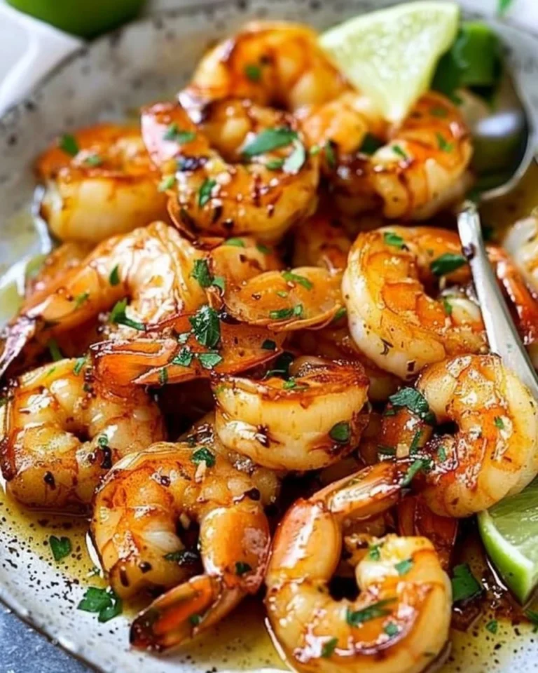 Garlic Honey Lime Shrimp served with fresh lime and herbs