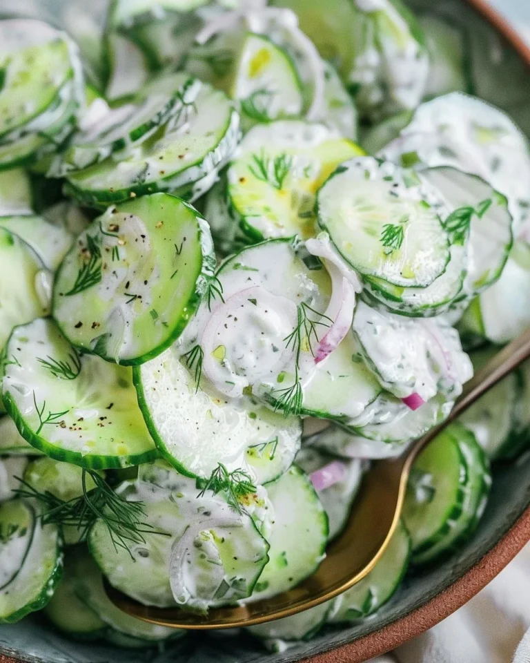 German-style cucumber salad with fresh cucumbers and tangy dressing