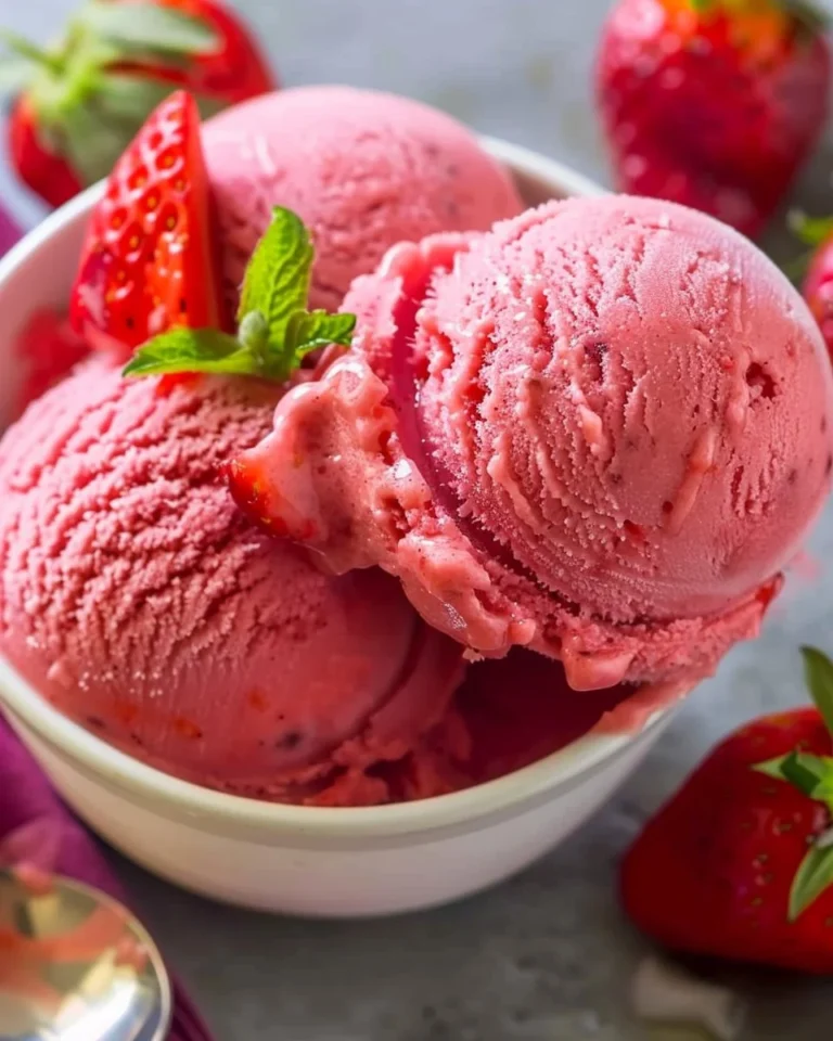 Delicious strawberries and sorbet in a bowl for a refreshing dessert