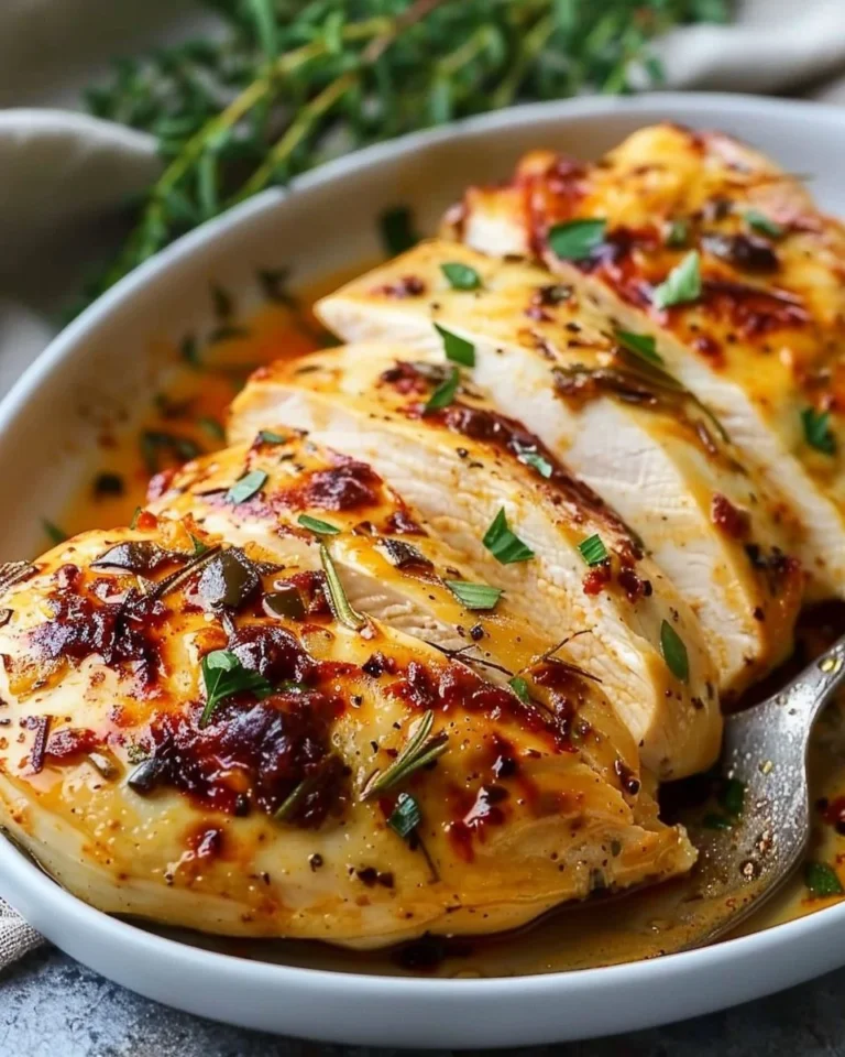 Juicy oven-baked chicken breast served with vegetables on a plate