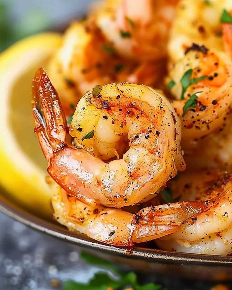 Delicious air fryer lemon pepper shrimp served on a plate