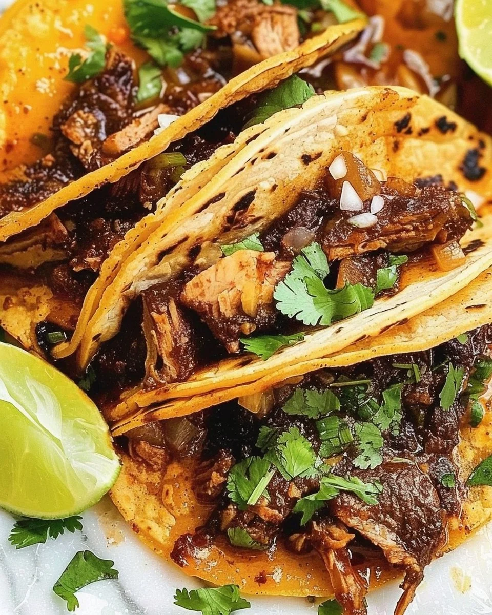 Delicious Beef Birria Tacos (Quesabirria) served with rich consomé for dipping