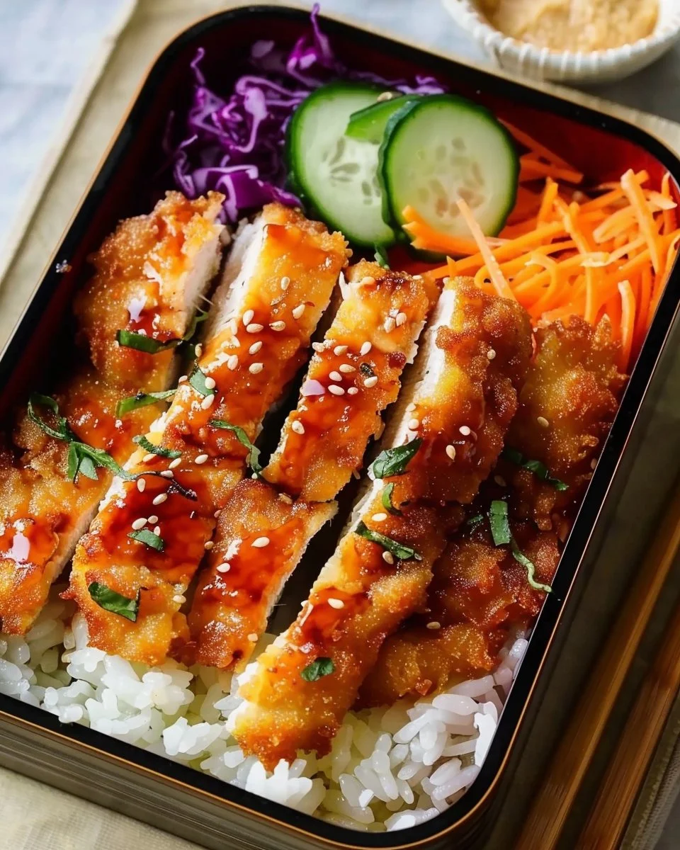Delicious Chicken Katsu Bento Box with rice and vegetables