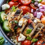 Delicious Greek Chicken Bowl with fresh vegetables and herbs