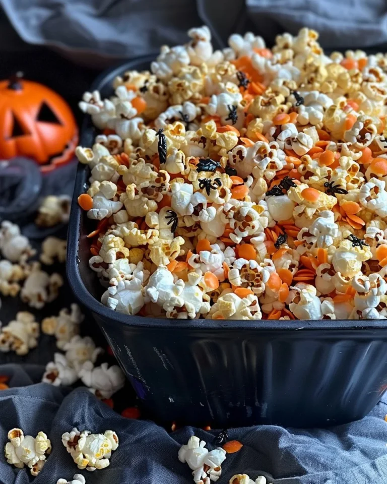 Colorful Halloween-themed popcorn in a festive bowl, great for parties