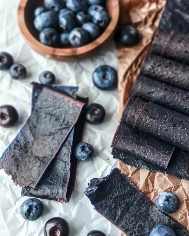 Delicious homemade blueberry fruit leather made in the oven
