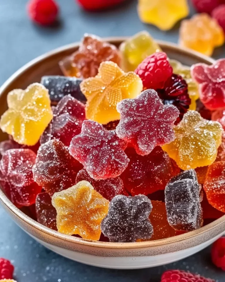 Homemade fruit gummies made with fresh fruit juice and natural ingredients.