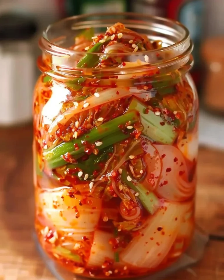 Homemade kimchi ingredients and preparation in a kitchen setting