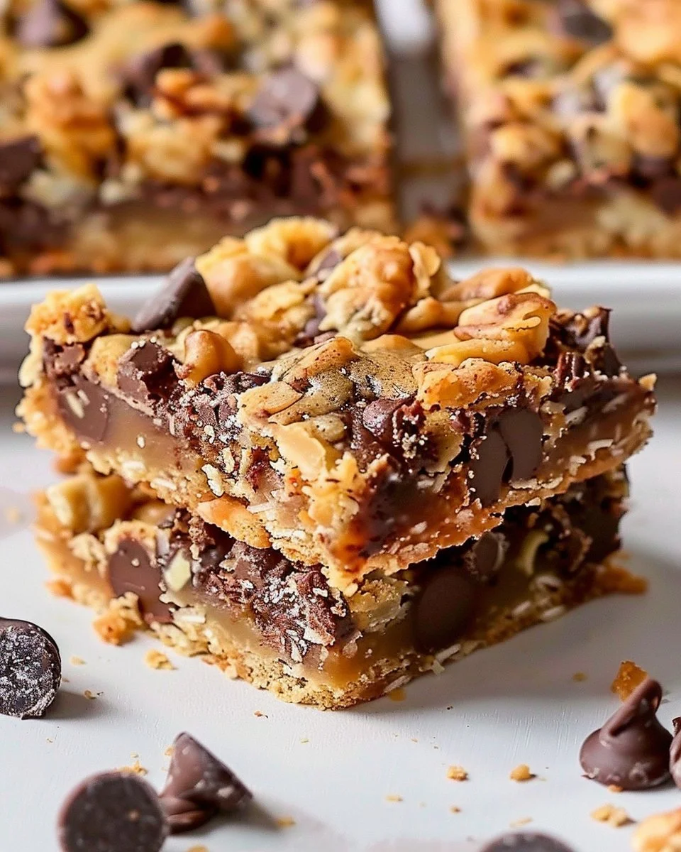 Deliciously layered Magic Cookie Bars with chocolate, coconut, and nuts.