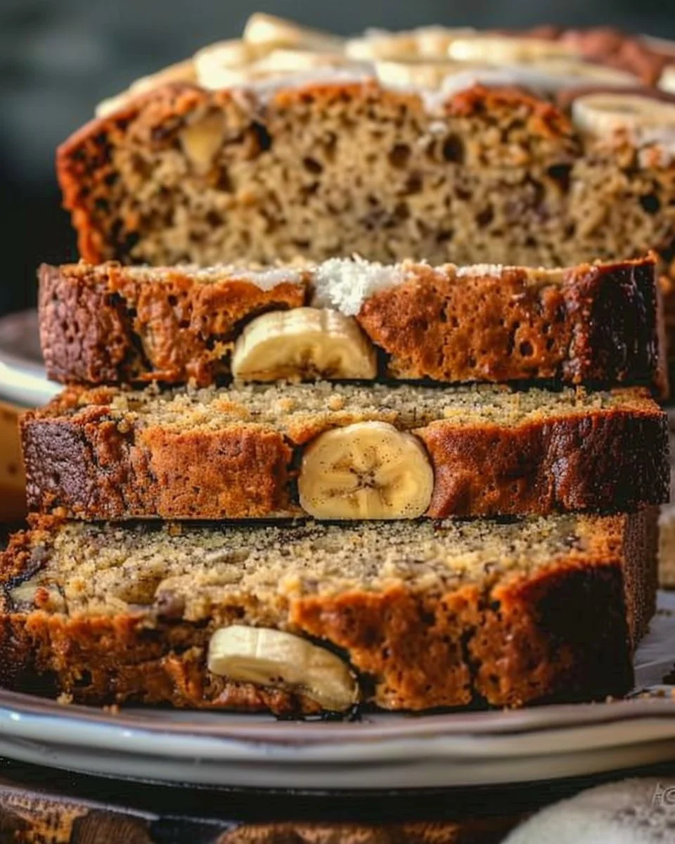 Loaf of perfect banana bread with slices showcasing its moist texture