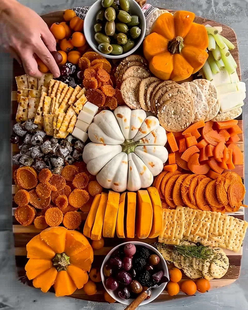 Delicious Pumpkin Snack Board filled with fall treats and cozy decorations