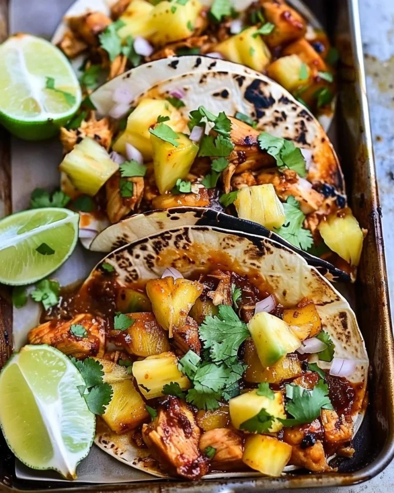 Delicious Chipotle Chicken Tacos topped with pineapple slices