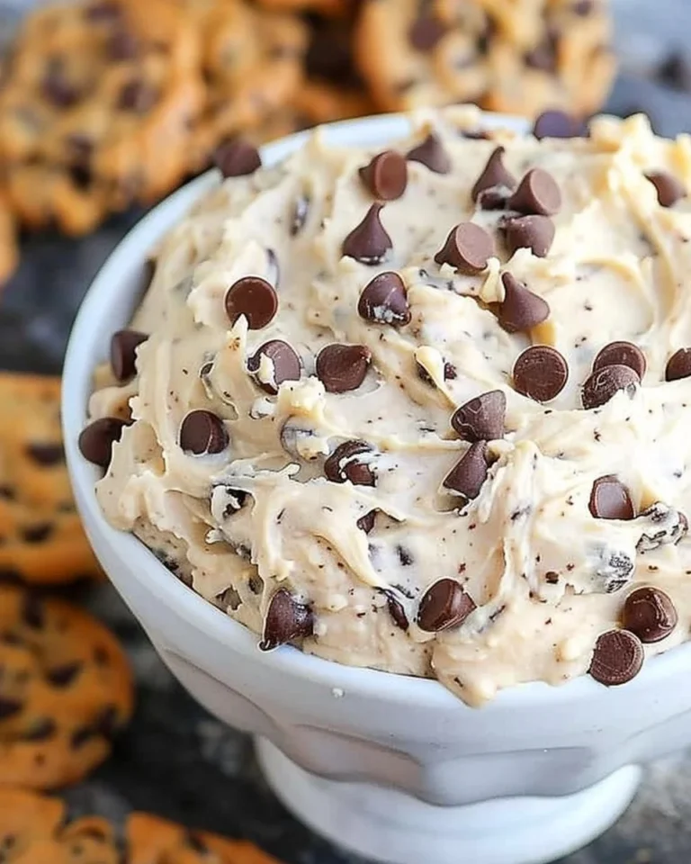Chocolate Chip Cookie Dough Dip in a bowl, served with dippers