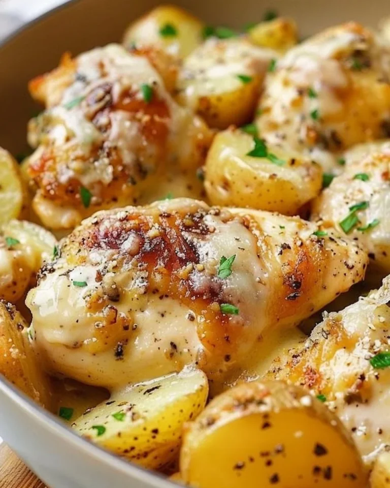 Crockpot Garlic Parmesan Chicken served with potatoes